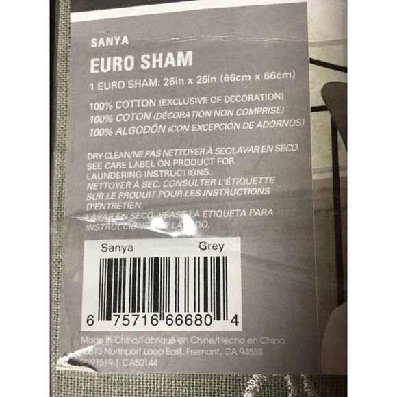 Harbor House Sanya Grey 100% Cotton Damask Embroidered 1 Euro Sham 26”x26” NEW - Picture 7 of 9